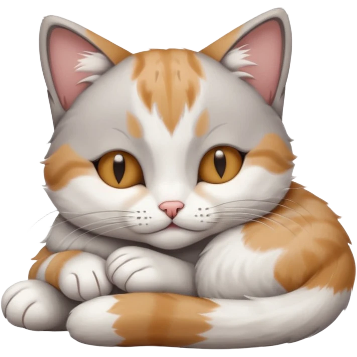 grey and white small cat with its eyes closed lying down leaning on his elbow with his paw curled under his head holding it up emoji