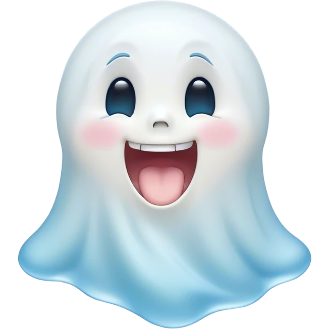 Cinematic Cute Yawning Ghost Portrait Emoji, with a gently drifting translucent form in soft pastel blues and whites, head tilted in an adorable, wide yawn with sleepy, half-closed sparkling eyes and a wistful smile, simplified yet irresistibly charming, highly detailed with a soft glowing outline capturing a ghost in peaceful drowsy slumber! emoji