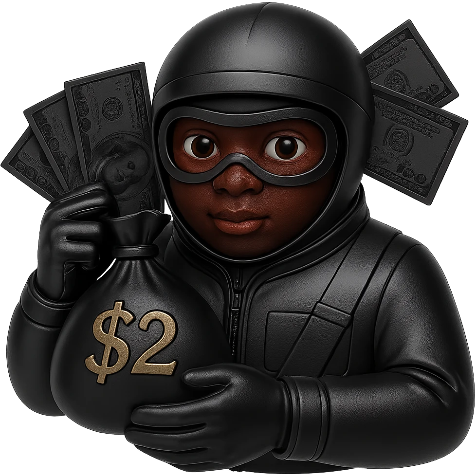 Remove the snot from the face, keep the face brown, money green, and everything else chrome in 3D black style with metallic look, no background. emoji