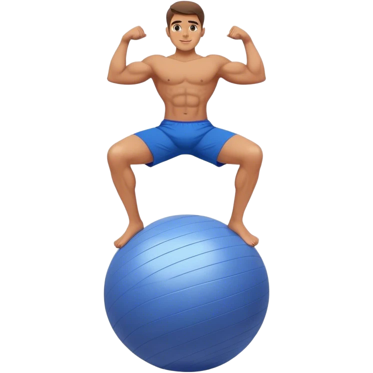 fit man with blue shorts stability ball balance emoji