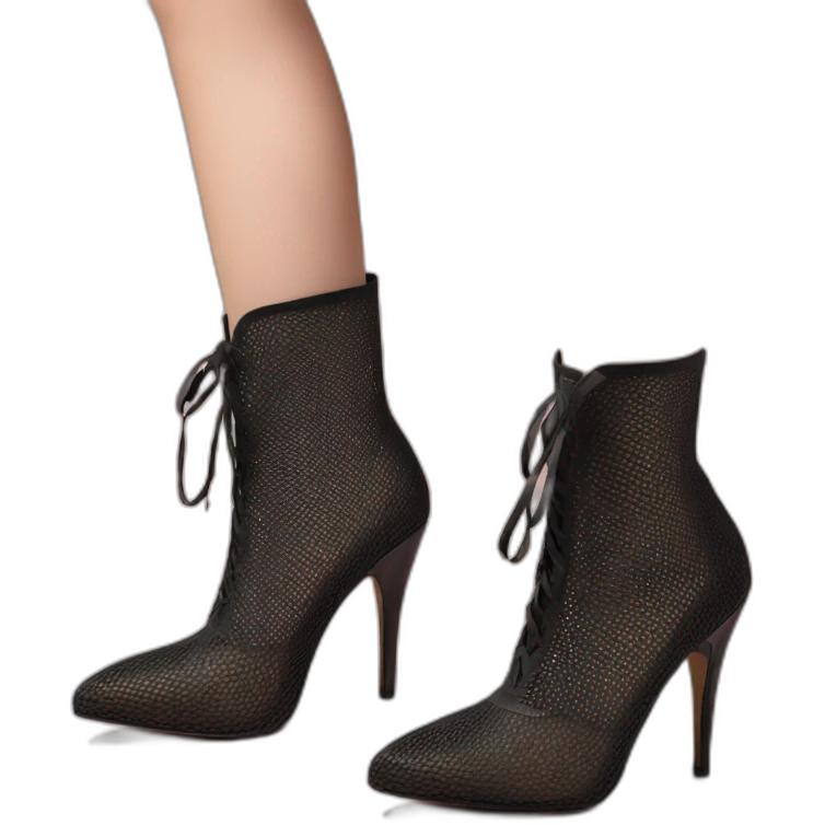 mesh high heels mid boot black emoji