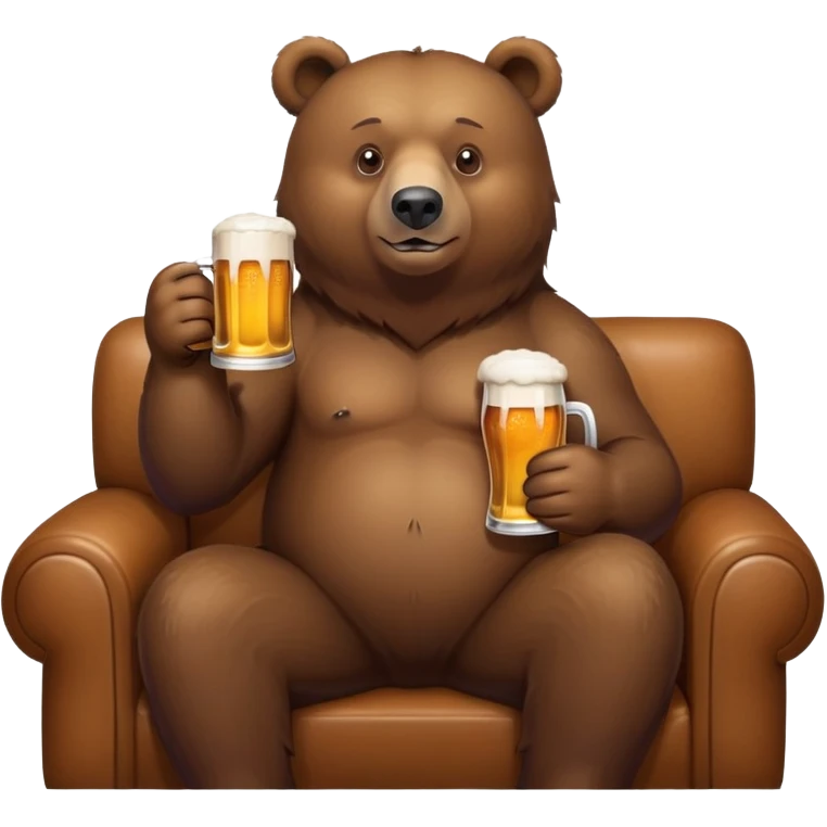 A bear is sitting on the couch and drinking beer. emoji