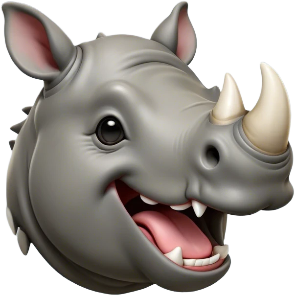 Cinematic Cute Yawning Rhinoceros Portrait Emoji, Head tilted slightly with a dramatic, wide-open yawn, showcasing a soft, textured slate-gray hide with a slightly drooping white horn and eyes barely open in drowsy contentment, Simplified yet irresistibly adorable features, highly detailed, glowing with a soft, cozy glow, high shine, relaxed yet expressive, stylized with a touch of rugged whimsy, bright and endearing, soft glowing outline, capturing the essence of a sleepy yet affectionate rhinoceros, so drowsy it feels like it could stretch out of the screen and curl up for a nap! emoji