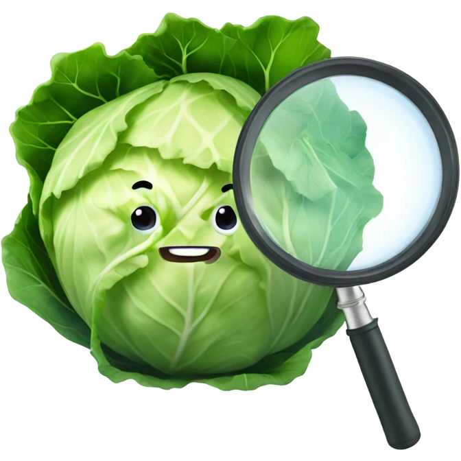 smiling cabbage hold magnifying glass emoji