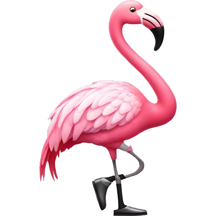 A pink flamingo with tap-dancing shoes emoji