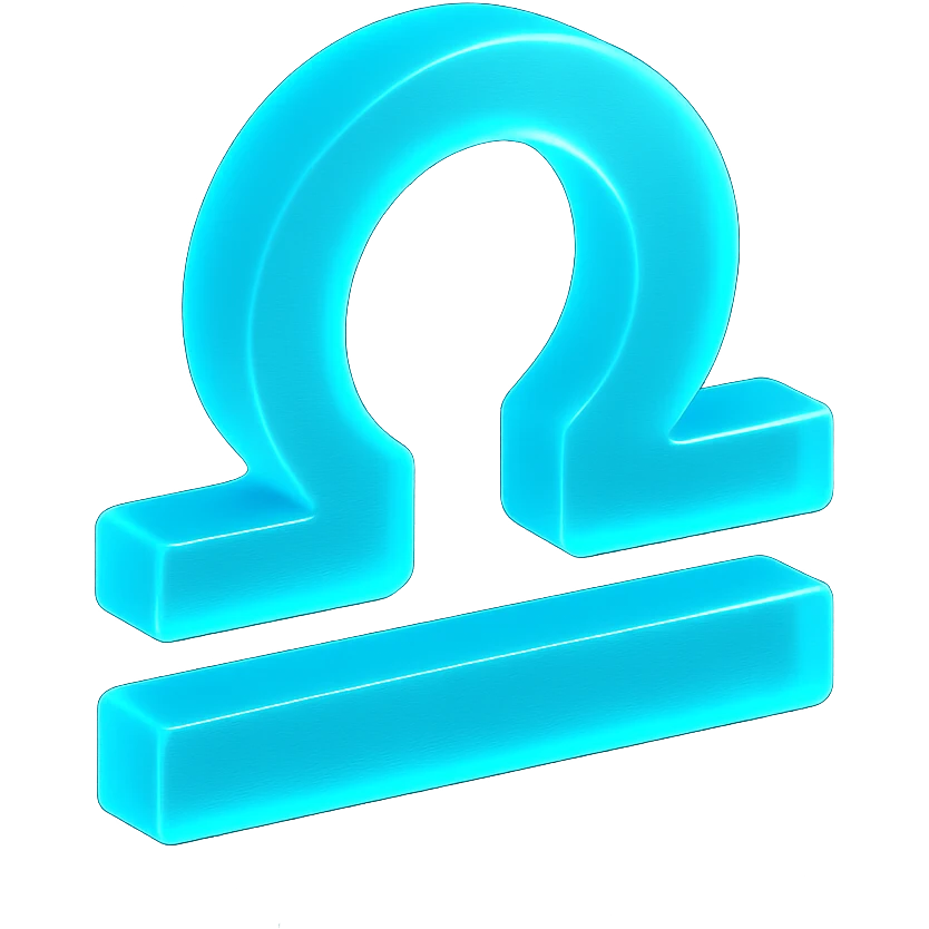 "A minimalistic glowing zodiac symbol ♎, centered on a dark cosmic background, symbol color #00d9ff, clean design, modern and luminous" emoji