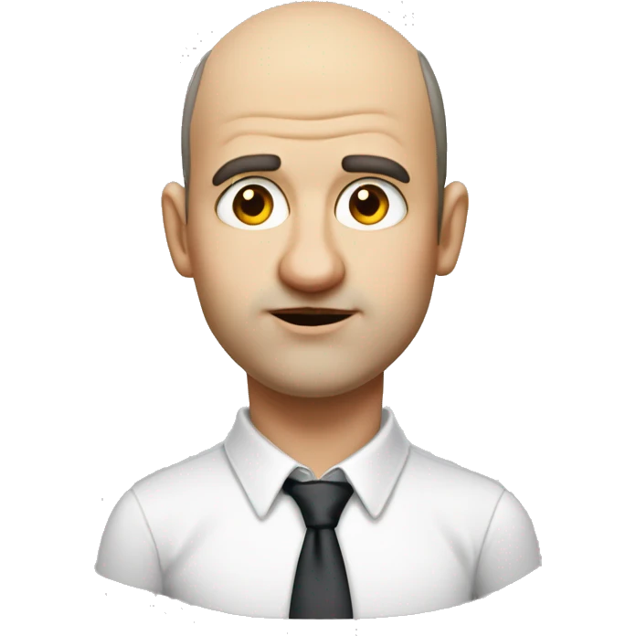 A fat guy old guy with big dilated eyeballs red lipsticks with very big lips has receding hairline is partially balding and looks like a schoolboy emoji