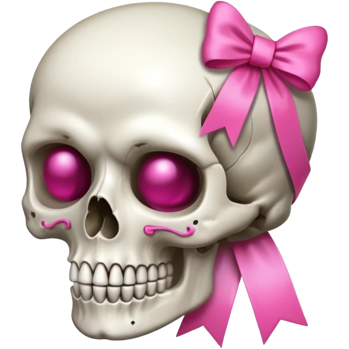 A skull with a small pink ribbon on yhrnside emoji