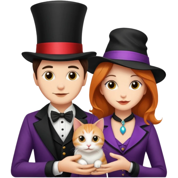 magician couple and their pet cat emoji