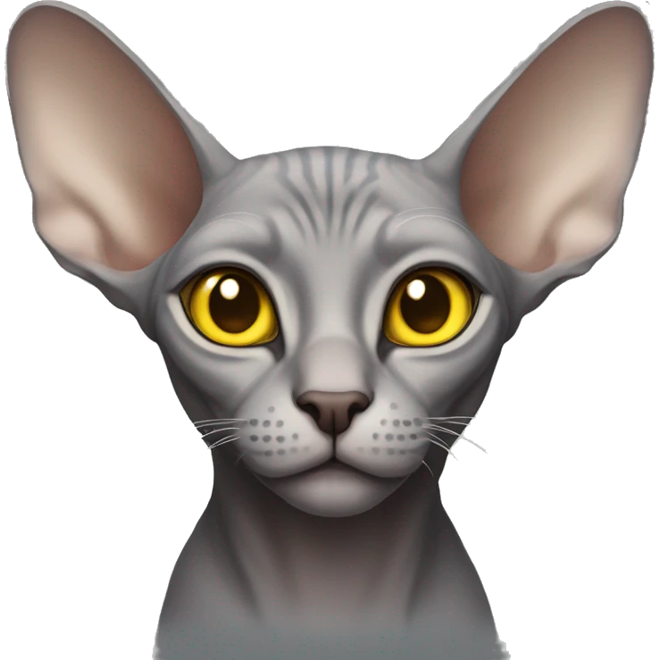 a grey sphinx cat with yellow eyes and turned-out ears emoji