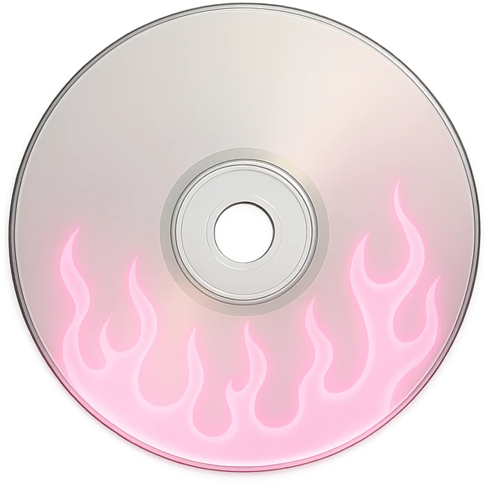 A minimalist CD disc with subtle pink flames, glowing effect, variation 4 emoji