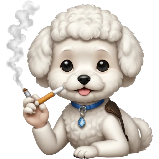 white french bichon with a ciggarette emoji