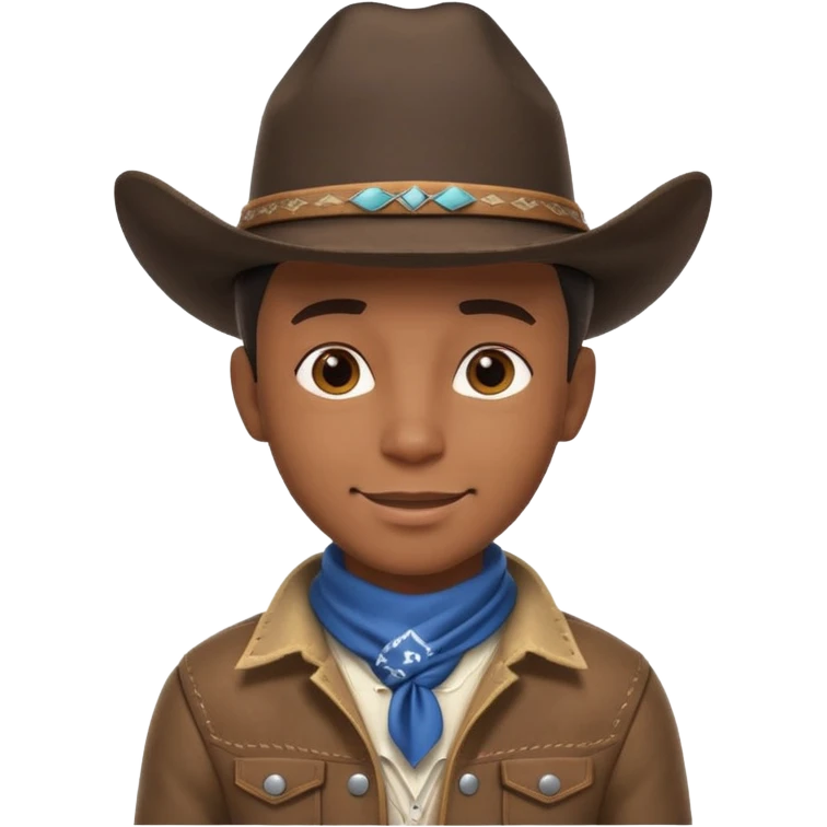 cute Black cowboy portrait, head and shoulders only, cowboy hat, bandana, western jacket collar, confident smile, 3D cartoon, mobile game icon style, clean background, no text, no watermark emoji