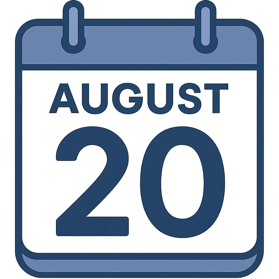 minimalist calendar block, date August 20, clean design emoji