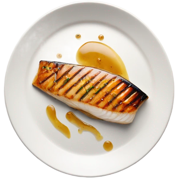 grilled fish fillet with brown butter sauce on white plate emoji