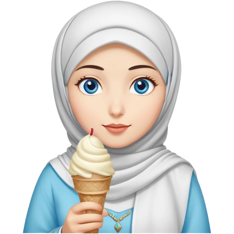 Turkish beautiful finish Konya girl blue eyes with ice cream hijab islamic dress and had on her hand ice cream  emoji