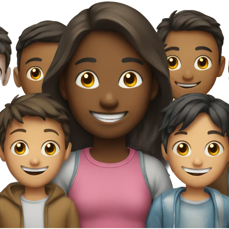 smiling girl with boys indoors emoji