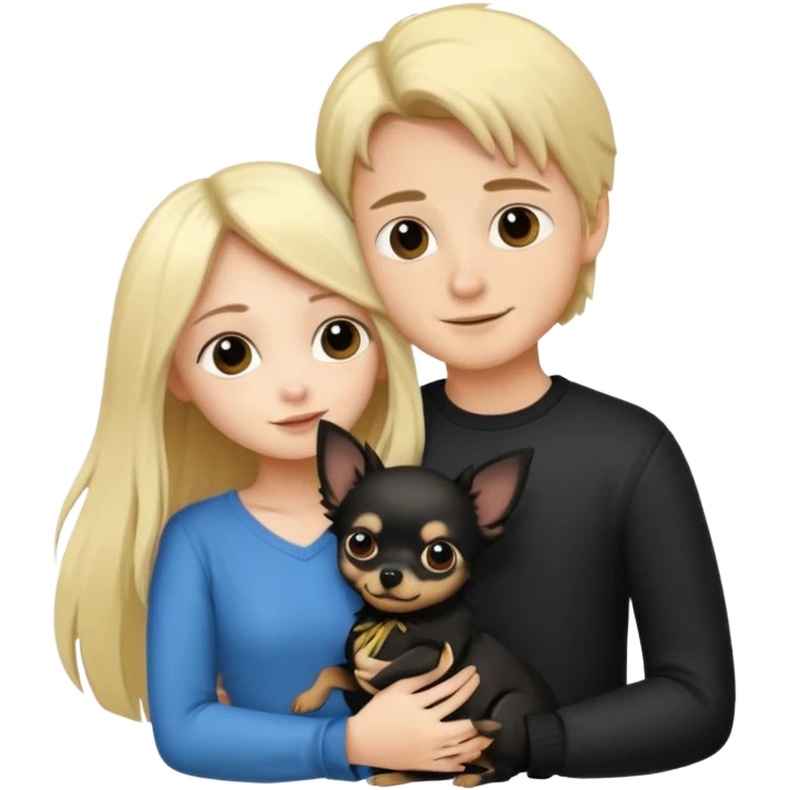  Pareja Chico pelo largo rubio.chica pelo largo negro y chihuahua negro  emoji