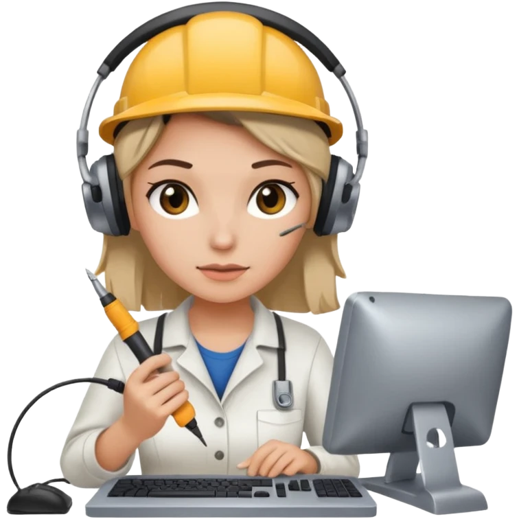 female computer technician fixing damaged computer emoji