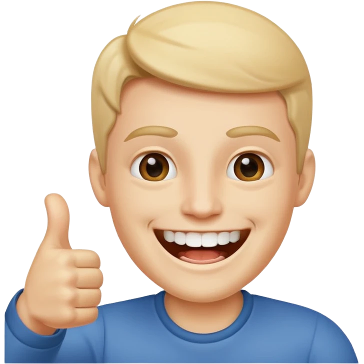 very happy face emoji with visible teeth and thumbs up hand emoji