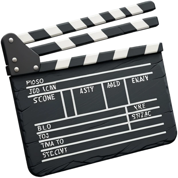 stylized movie clapperboard with minimal detail, black slate with white stripe emoji
