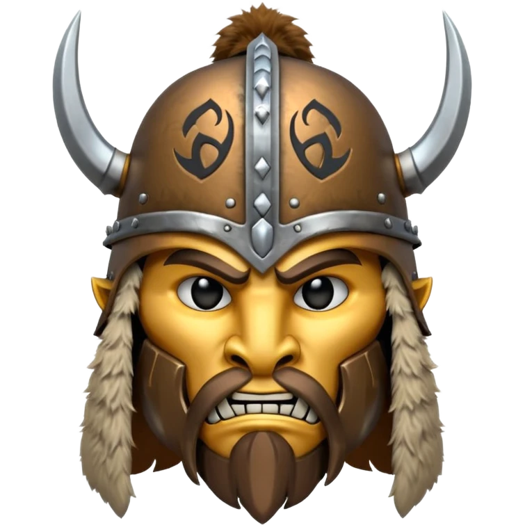 barbarian helmet object icon, metal helmet with thick fur trim, rugged tribal look, fantasy warrior style, 3D cartoon, mobile game icon style, centered, clean background, no text, no watermark

 emoji