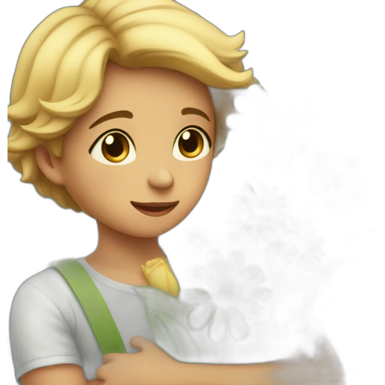 beautiful and kind child who buys flowers for his mother Tears gather in the mother's eyes and she hugs her emoji