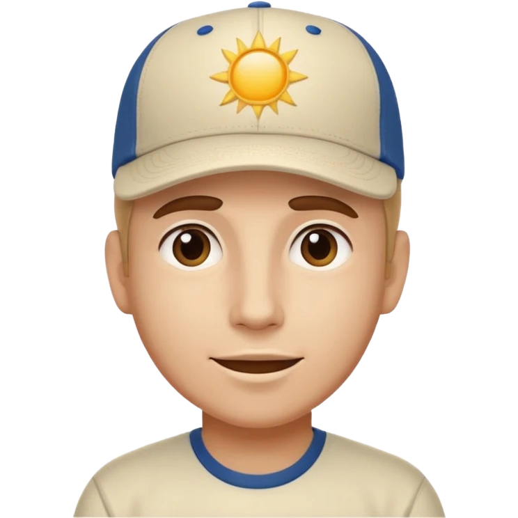 A guy in a baseball cap that says “sunshine reigns” on it emoji