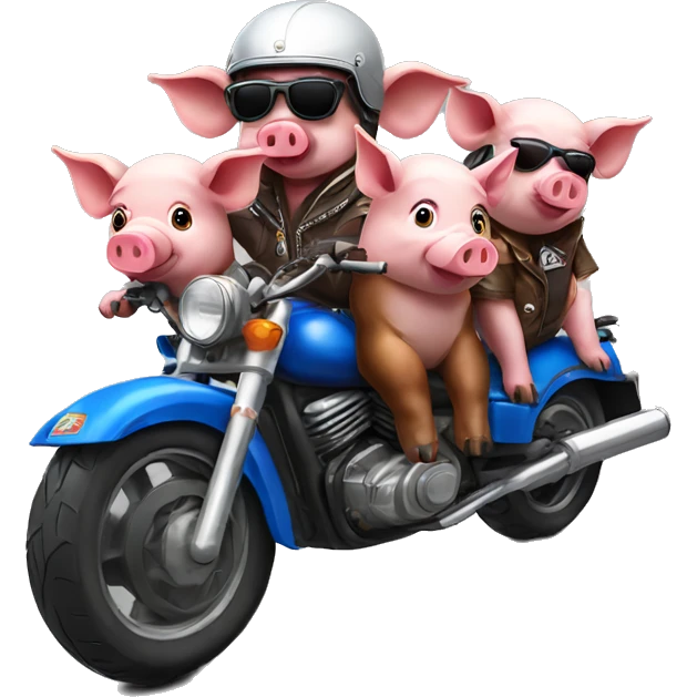 6 Pigs on motorbikes, wearing sunglasses and a helmet emoji