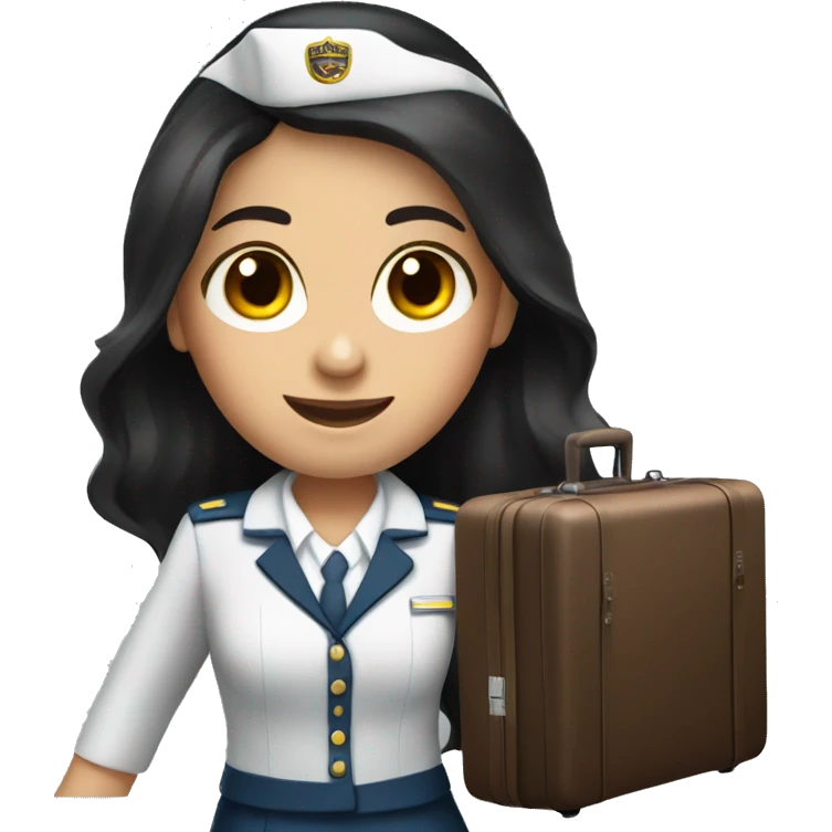 long dark hair brown eyed girl flight attendant holding suitcase emoji