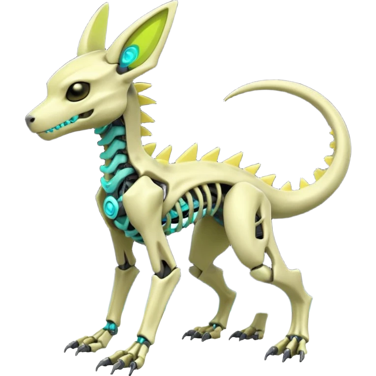 futuristic neon-vibrant-glowing-shiny-lime-green Skeleton-Cyborg-Manectric-Electrike-Salandit-Cubone-Umbreon-Marowak-Draco-Fakémon-hybrid-creature (full body), 4 legs emoji