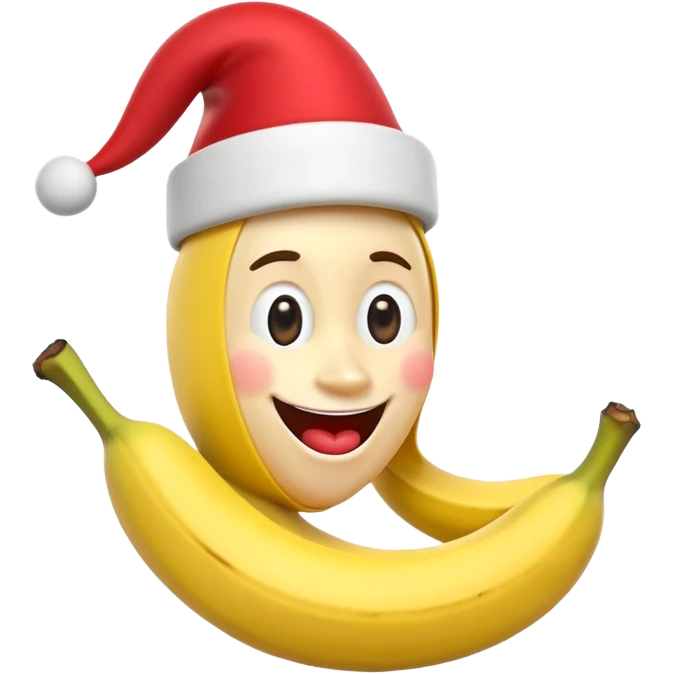 A 3D cartoon banana with a red nose and tiny hat, smiling face, playful pose, Memoji-style. emoji