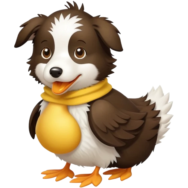 Border collie with a duckling costume emoji