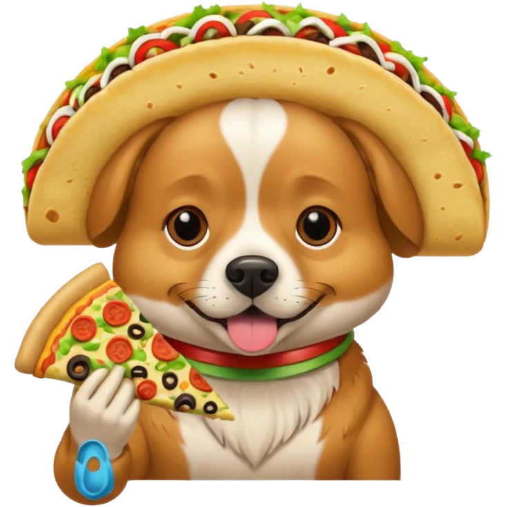 Un chien qui en tacos et qui mange une pizza  emoji