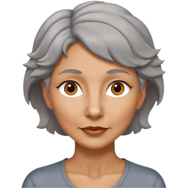 woman 50 years old, tanned skin, very short grey wavy wolf cut hair, brown eyes emoji