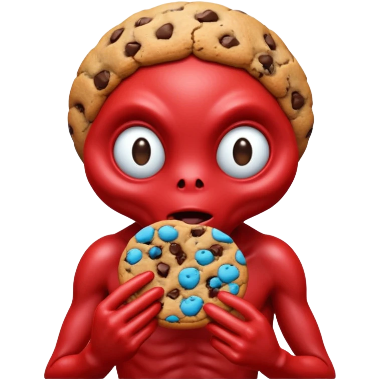 red alien eating cookie emoji