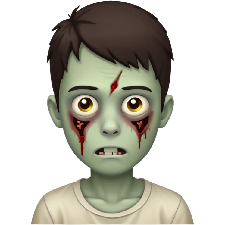 Boy zombie with dark brown hair going over forehead emoji