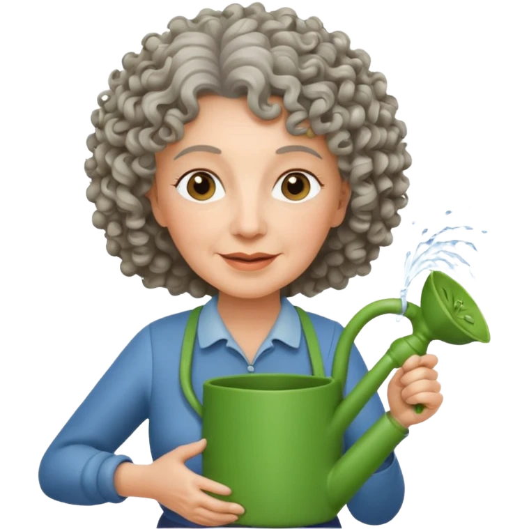 Older female florist – curly hair, hold garden watering pot emoji
