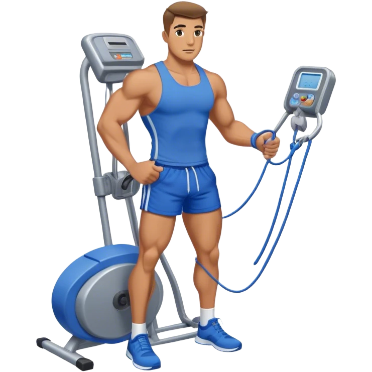 fit man with blue shorts using cable-machine emoji