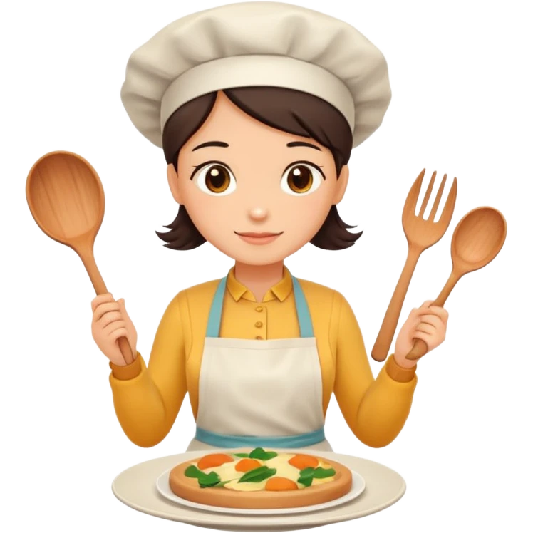 Home cooking avatar in clean emoji-style illustration. Homemade dishes on a plate, warm cozy colors, simple shapes, flat design, high contrast, friendly and inviting. emoji