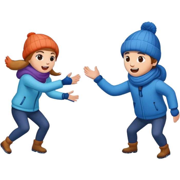 two people playing a snowball fight, simple, expressive faces, winter theme emoji