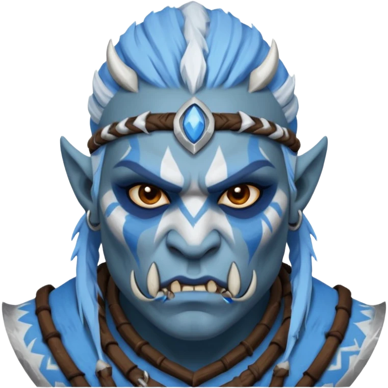 Fantasy orc portrait emoji, white and blue frost war paint on face, harsh winter warrior mood, strong expression, minimal tribal design, clean readable emoji style, male/female variant
 emoji