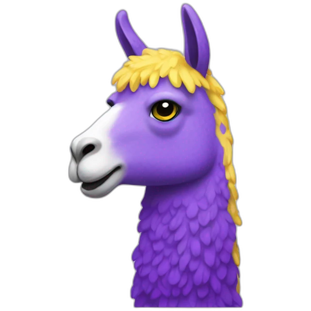 a purple llama with white spots with a yellow and blue mat emoji