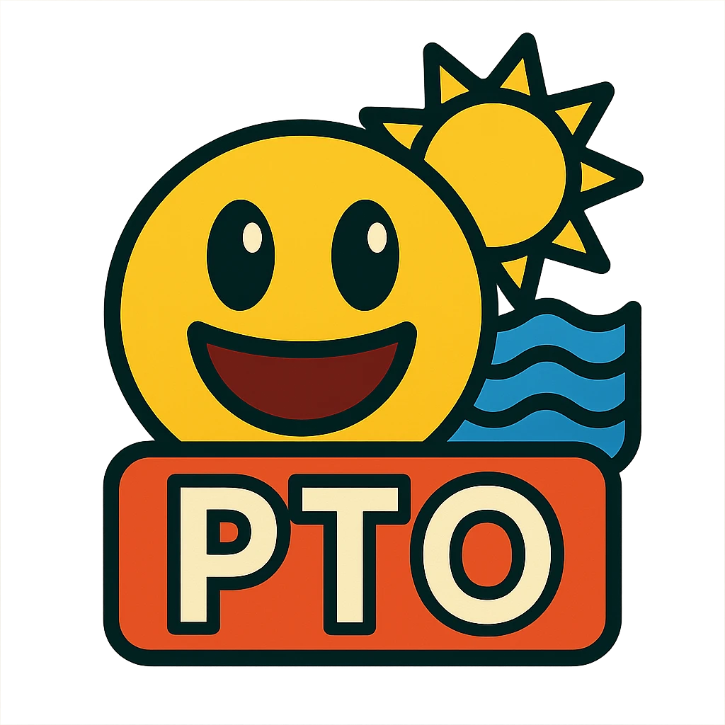 emoji with the text 'PTO' and a sun and waves vibrant cartoon style emoji