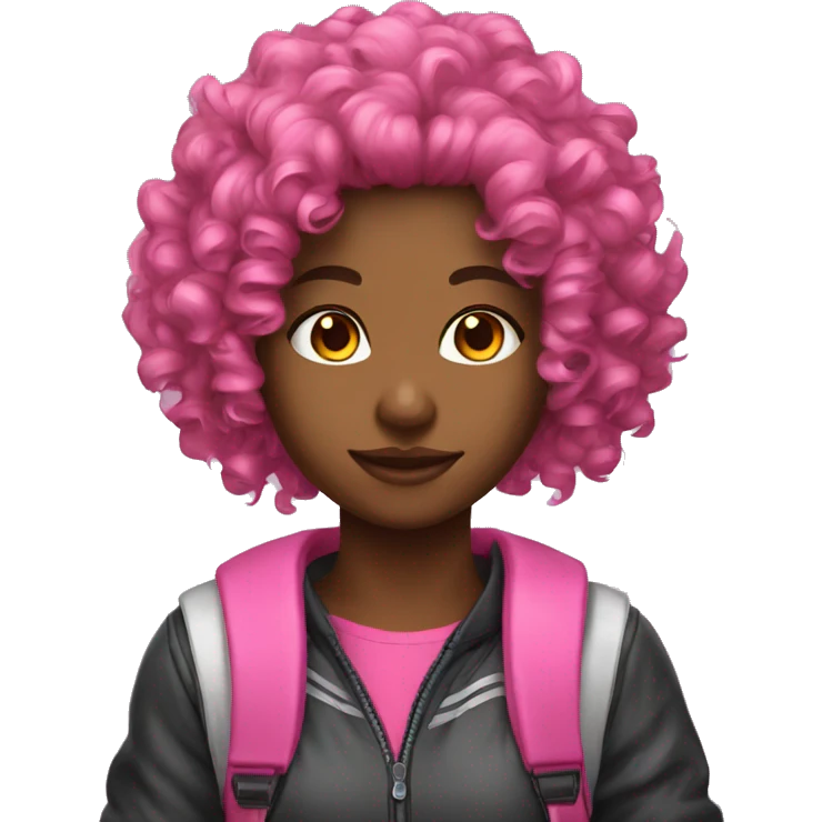 Curly hair pink gamer girl emoji