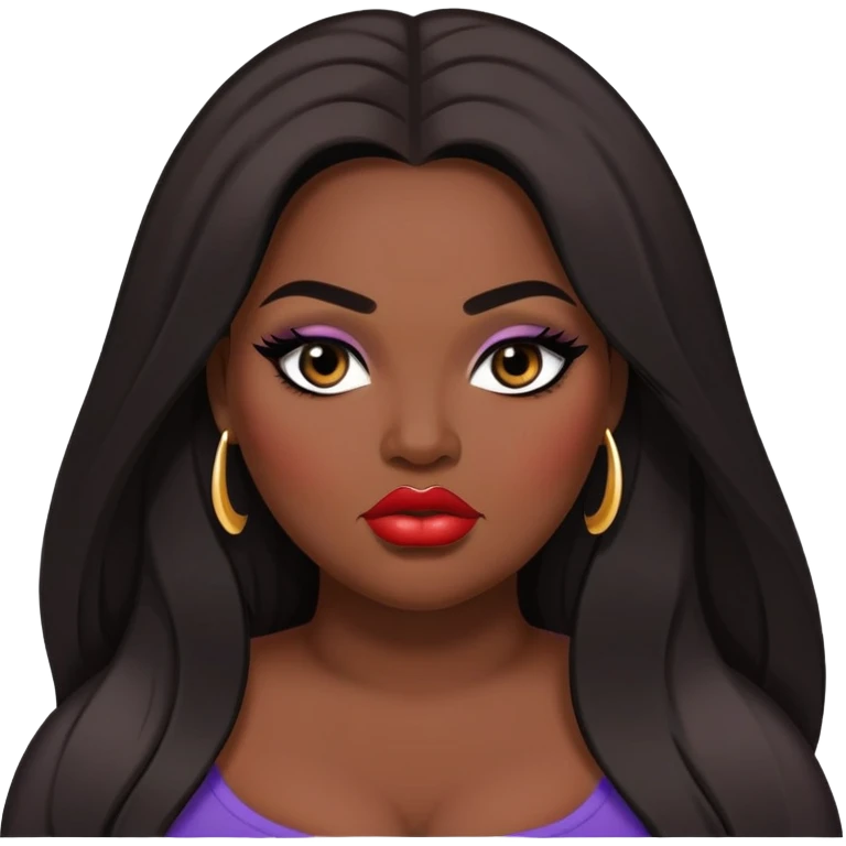 big plus size, dark skin, straight long hair, baddie,pretty lips, makeup, black eyeliner, long hair emoji