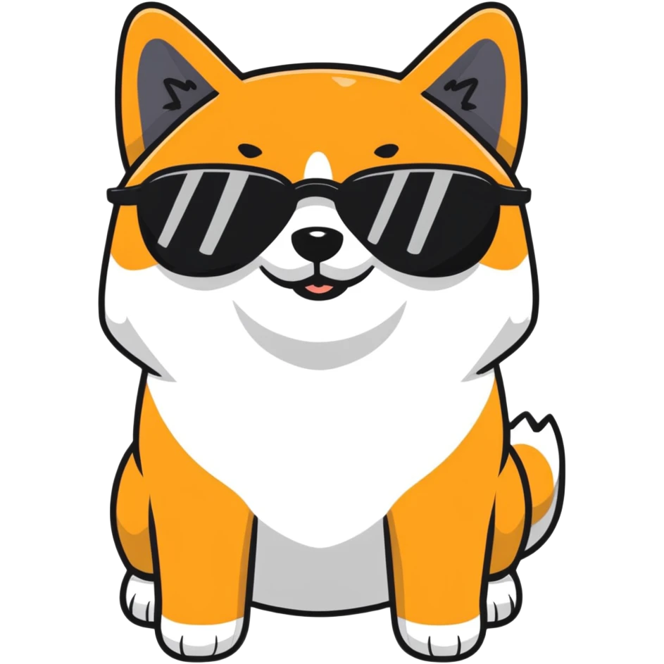 close-up of a Shiba Inu face wearing sunglasses emoji