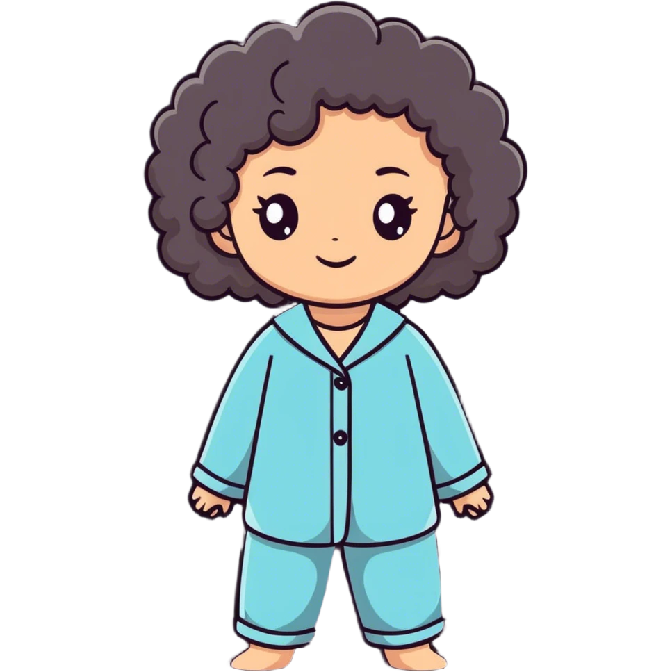 White girl using a pijama , curly hair  emoji
