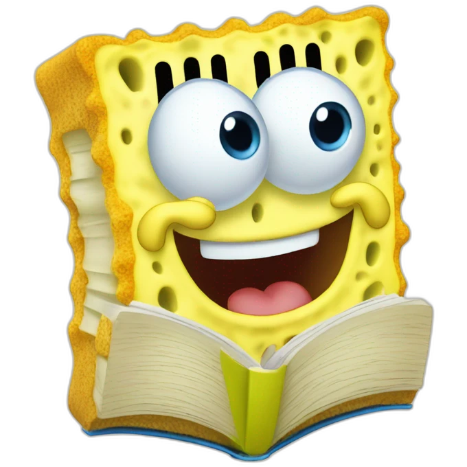 Silly Sponge Bob reading thick book emoji