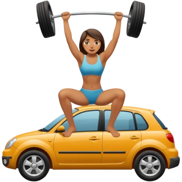 Barefoot woman lifting up a car with her hands emoji